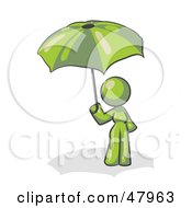 Green Design Mascot Woman Under An Umbrella
