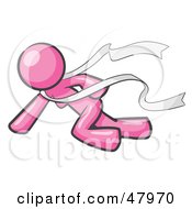 Royalty Free RF Clipart Illustration Of A Pink Design Mascot Woman Finishing First In A Race by Leo Blanchette
