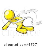 Royalty Free RF Clipart Illustration Of A Yellow Design Mascot Woman Finishing First In A Race by Leo Blanchette