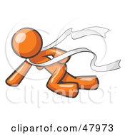 Royalty Free RF Clipart Illustration Of An Orange Design Mascot Woman Finishing First In A Race by Leo Blanchette