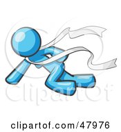 Royalty Free RF Clipart Illustration Of A Blue Design Mascot Woman Finishing First In A Race by Leo Blanchette