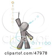 Poster, Art Print Of Gray Design Mascot Man Composing Binary Code