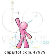 Poster, Art Print Of Pink Design Mascot Man Composing Binary Code