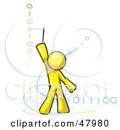 Yellow Design Mascot Man Composing Binary Code