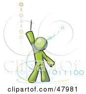 Poster, Art Print Of Green Design Mascot Man Composing Binary Code