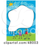 Poster, Art Print Of Stationery Border Of A Happy Stick People Family With A Text Box