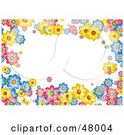 Colorful Stationery Border Of Flowers On White