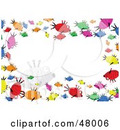 Poster, Art Print Of Colorful Stationery Border Of Swimming Fish On White