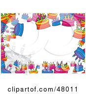 Poster, Art Print Of Colorful Stationery Border Of Birthday Cakes On White