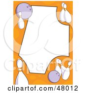 Poster, Art Print Of Orange Stationery Border Of Bowling Balls And Pins On White