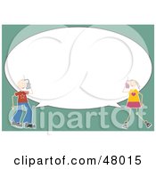 Poster, Art Print Of Stationery Border Of Teens Chatting On Cell Phones With A Text Bubble