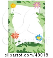 Poster, Art Print Of Green Stationery Border Of Colorful Flowers And Grasses On White