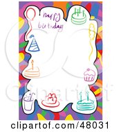 Poster, Art Print Of Stationery Border Of Party Hats Cakes And Balloons On White