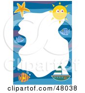 Poster, Art Print Of Stationery Border Of Boats Fish And The Sun On White