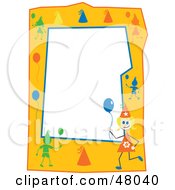 Poster, Art Print Of Orange Stationery Border Of Birthday Kids With Balloons On White