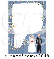 Poster, Art Print Of Blue Stationery Border Of A Bride And Groom With Confetti On White