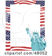 Poster, Art Print Of Stationery Border Of American Stars And Stripes And The Statue Of Liberty