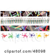 Poster, Art Print Of Digital Collage Of Crayons Paint Brushes Colored Pencils And Splatters