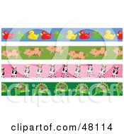 Digital Collage Of Rubber Ducky Pig Cow And Dinosaur Borders