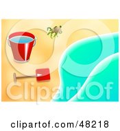 Royalty Free RF Clipart Illustration Of A Shell By A Shovel And Bucket On A Beach by Prawny