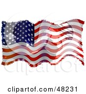 Waving American Flag Grunge Background On White