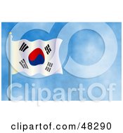 Royalty Free RF Clipart Illustration Of A Waving South Korea Flag Against A Blue Sky