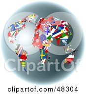 Poster, Art Print Of Globe With International Flag Continents