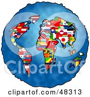 Poster, Art Print Of Flag Continents On The Blue Globe