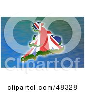 Poster, Art Print Of Great Britian Island With The Flag Design Surrounded By Water