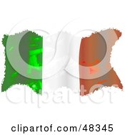 Grungy Ireland Flag Waving On White