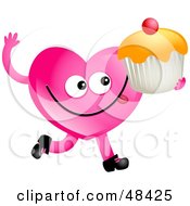 Royalty Free RF Clipart Illustration Of A Pink Love Heart Eating A Cupcake by Prawny