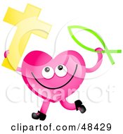 Poster, Art Print Of Pink Love Heart Holding A Christian Cross And Fish