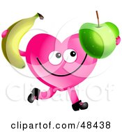 Pink Love Heart Eating A Banana And Apple