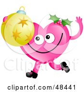Poster, Art Print Of Pink Love Heart Holding A Christmas Ornament