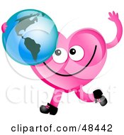 Pink Love Heart Holding A Globe Featuring America