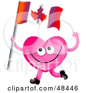 Pink Love Heart Waving A Canada Flag