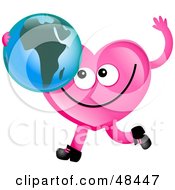 Pink Love Heart Holding A Globe Featuring Africa
