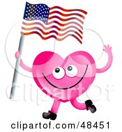 Poster, Art Print Of Pink Love Heart Waving An American Flag