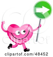 Royalty Free RF Clipart Illustration Of A Pink Love Heart Holding A Green Arrow Sign