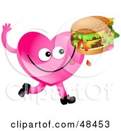 Poster, Art Print Of Pink Love Heart Eating A Double Cheese Burger