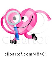 Pink Love Heart Holding A Magnifying Glass