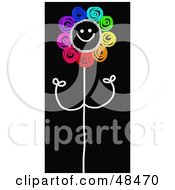 Poster, Art Print Of Happy Rainbow Colored Stick Flower On Black