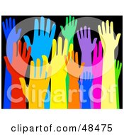 Poster, Art Print Of Diverse And Colorful Group Of Raised Hands On Black