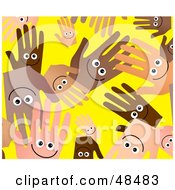 Poster, Art Print Of Yellow Background Of Happy Diverse Hands
