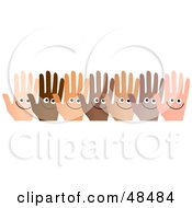 Poster, Art Print Of Row Of Diverse And Happy Hands On White