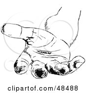 Royalty Free RF Clipart Illustration Of A Sketched Black And White Mans Hand Reaching Outward