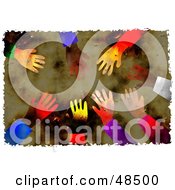 Poster, Art Print Of Grungy Background Of Diverse Hands Reaching