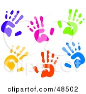 White Background Of Colorful Hand Prints