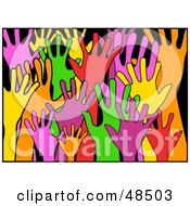 Poster, Art Print Of Anxious Diverse And Colorful Raised Hands On Black