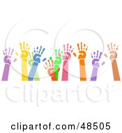 Group Of Raised Colorful Hand Prints On White